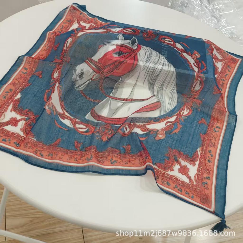 Fashion Tassel Cotton Linen Square Scarf Cute Versatile Thin Summer Decorative Shawl