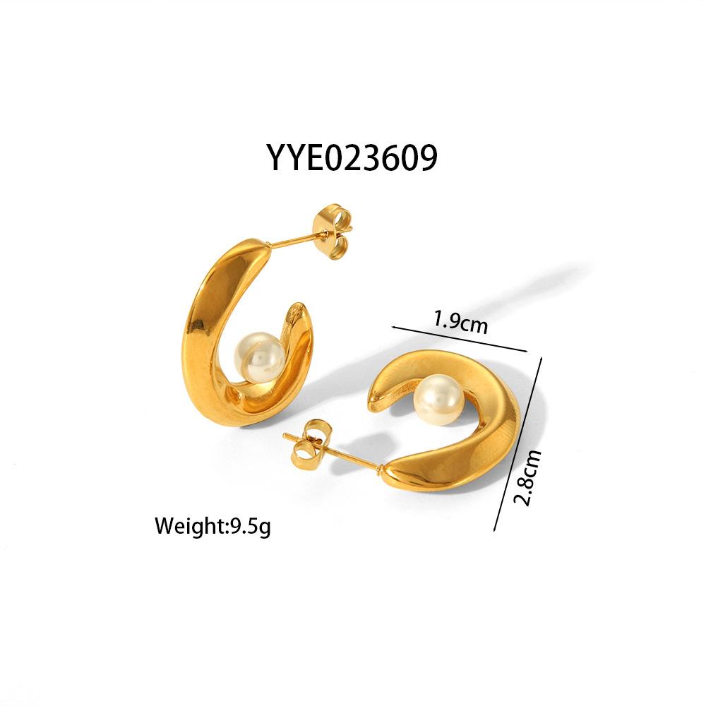 

Gold Color Stainless Steel Cuff Dangle Earrings For Women Pearl Charm Dangle Pierce Stud