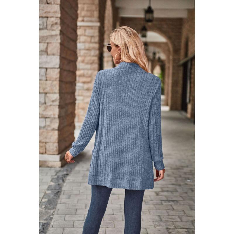 Einfarbige Strickjacke, Vielseitige Langarm-Taschen-Strickjacke, Frühlings- und Herbst-Strickjacke, Damenbekleidung