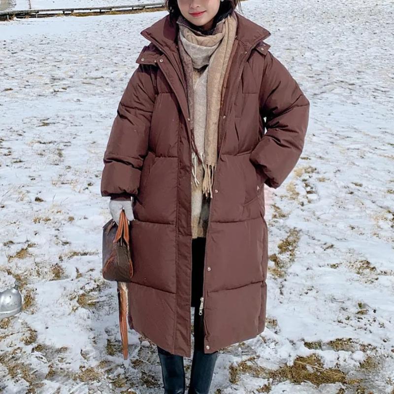 Giacca Lunga Imbottita in Cotone da Donna Caldo Cappotto Coreano con Cappuccio Ampio Casual Abbigliamento da Neve Cappotto Antivento da Donna Parka Capospalla