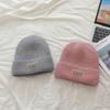 Korean Pearl Bow Wool Hat for Women Plus Velvet Thickened Warm Knitted Hat Letter Labeled Same Style for Men and Women