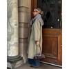 Women's Khaki Long Trench Coat with Plaid Cuff Loose Casual Outerwear Mid-length Coat