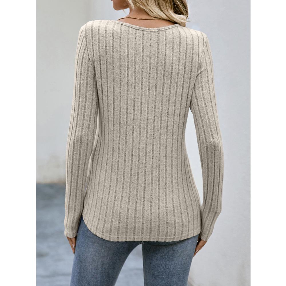Women's Long-sleeved V-neck Top for Women's Buttons Asymmetric Knitted Base Shirt T-shirt for Women