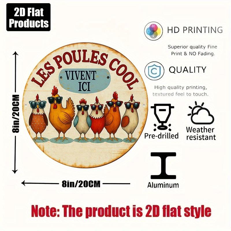 Les Poules Cool Vivent Ici Rond Aluminium Decorative SignMtal Dcoration Murale Dco Ferme Poulailler Drle pour Amateurs 20x30cm（7.8x11.8inch）