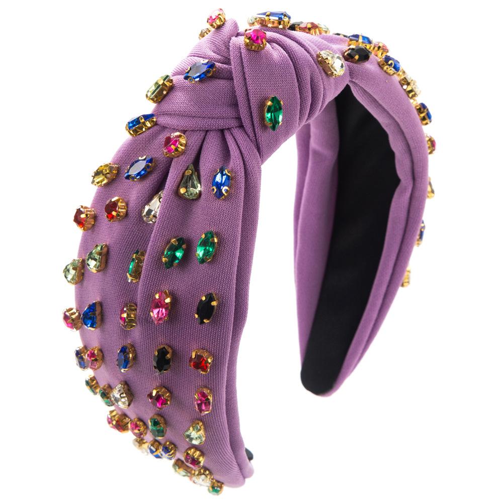 New Retro Baroque Colorful Crystals Headband Women's Fashion All-Match Wide-Brimmed High Skull Top Hair Accessories