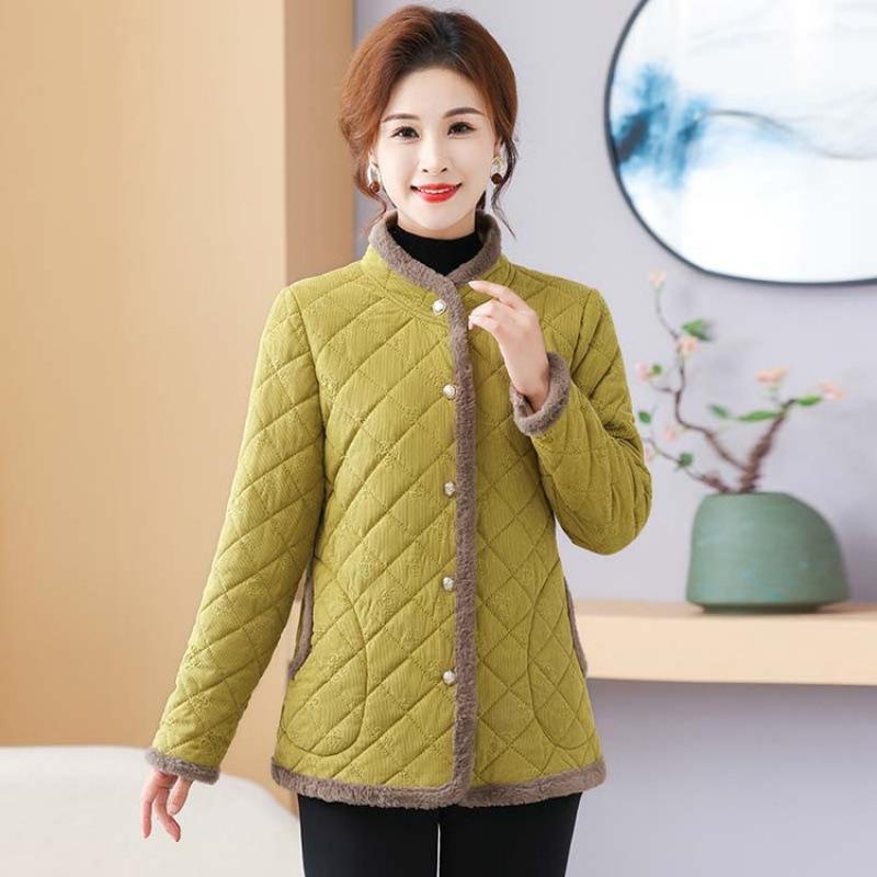 

Женская зимняя однобортная куртка с добавлением бархата для тепла, стеганая, больших размеров, удобная для дам M