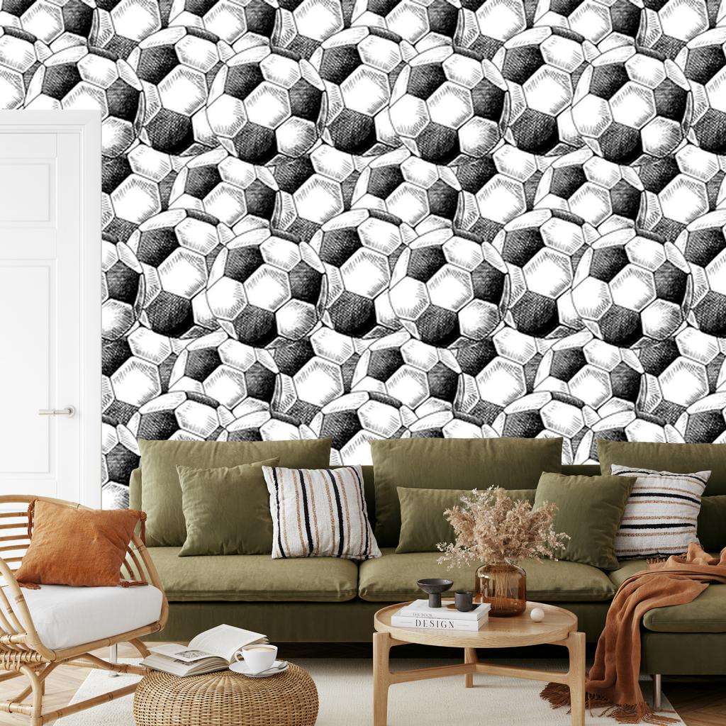 Sketched Football Wallpaper for Living Room and Bedroom 50x1000