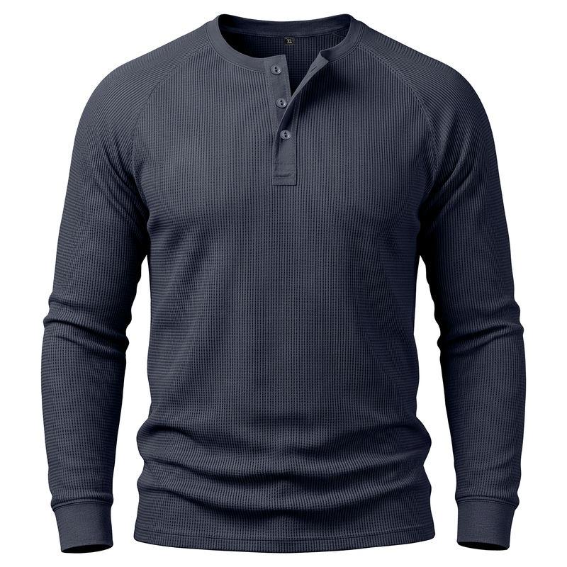 Mens Long Sleeve Henley Basic Solid Casual T Shirt
