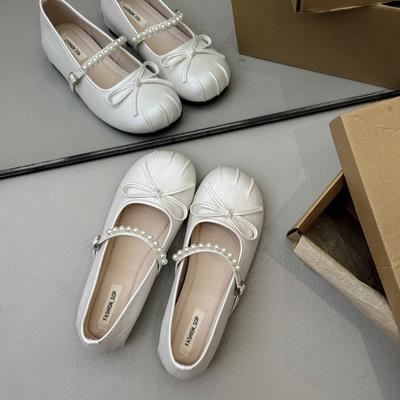 Französischer Retro-Temperament Vielseitige Schleife Mary Jane Schuhe Damen 2025 Neu Sommer Perle Ein Riemen Einzelne Schuhe