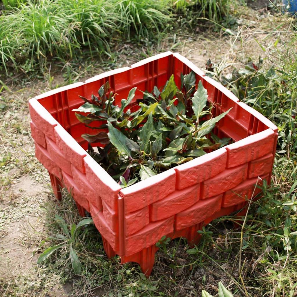 Ogrodzenie Krawędziowe Trawnika Zewnętrzne Cegła Kamień Wygląd Krawężniki Bezkopania Łączone Krawężniki Krajobrazowe Dekoracyjne Zestawy Krajobrazowe Plastikowe 5 SZT (Czerwony-5 szt.)