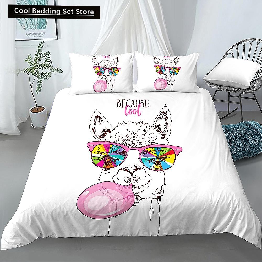 Alpaca Duvet Cover King Queen Size Kawaii Farm Animal Theme Bedding Set Kids Cartoon Llama Alpaca 2/3pcs Polyester Quilt Cover
