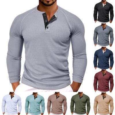 Men's Solid Color Round Neck Long Sleeve T-shirt Casual Sports Raglan Top