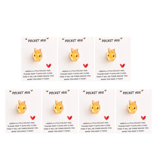 7Pcs Bunny Pocket Hug Card Positive Keepsake Card with Cute Resin Mini Bunny Emotional Support Card Gift for Friends Easter Basket Stuffers