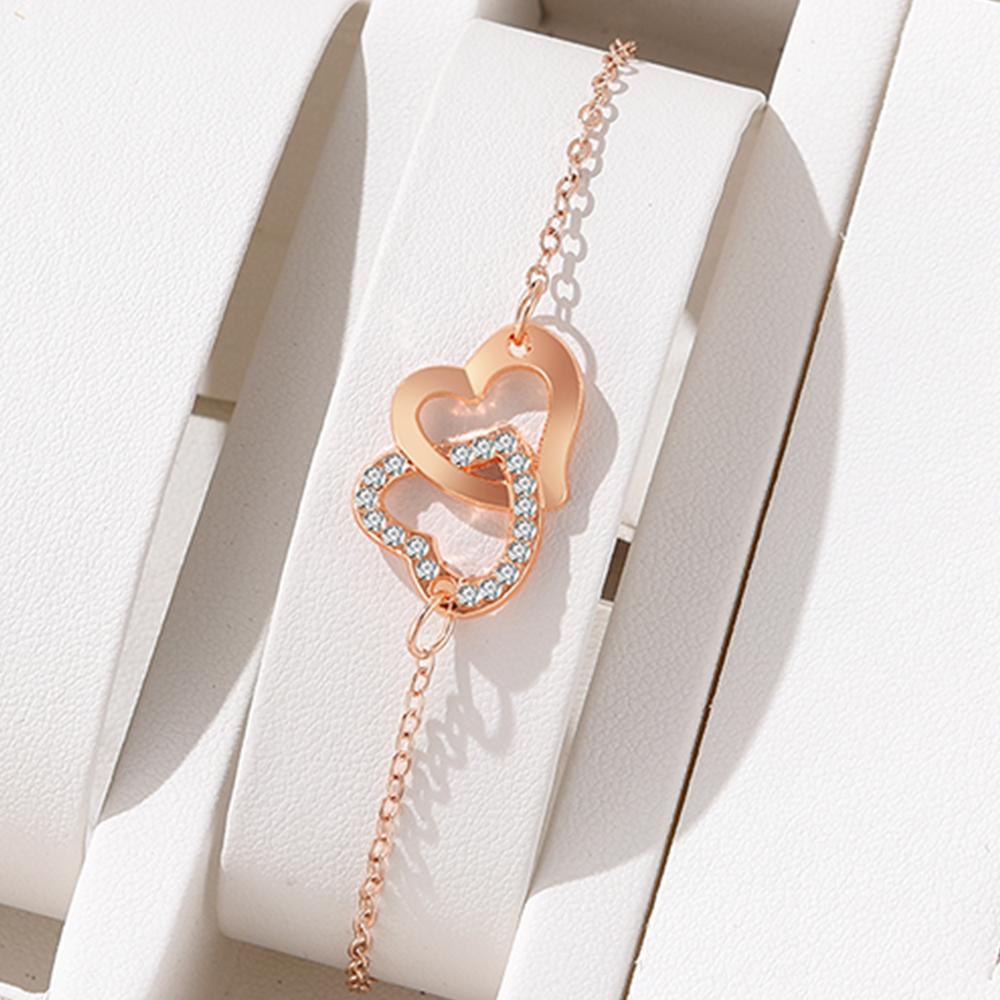 5 Piece Rose Gold Zircon Combination Bracelet Ring Necklace Earrings Zircon Set Fashionable And Suitable For Party Style