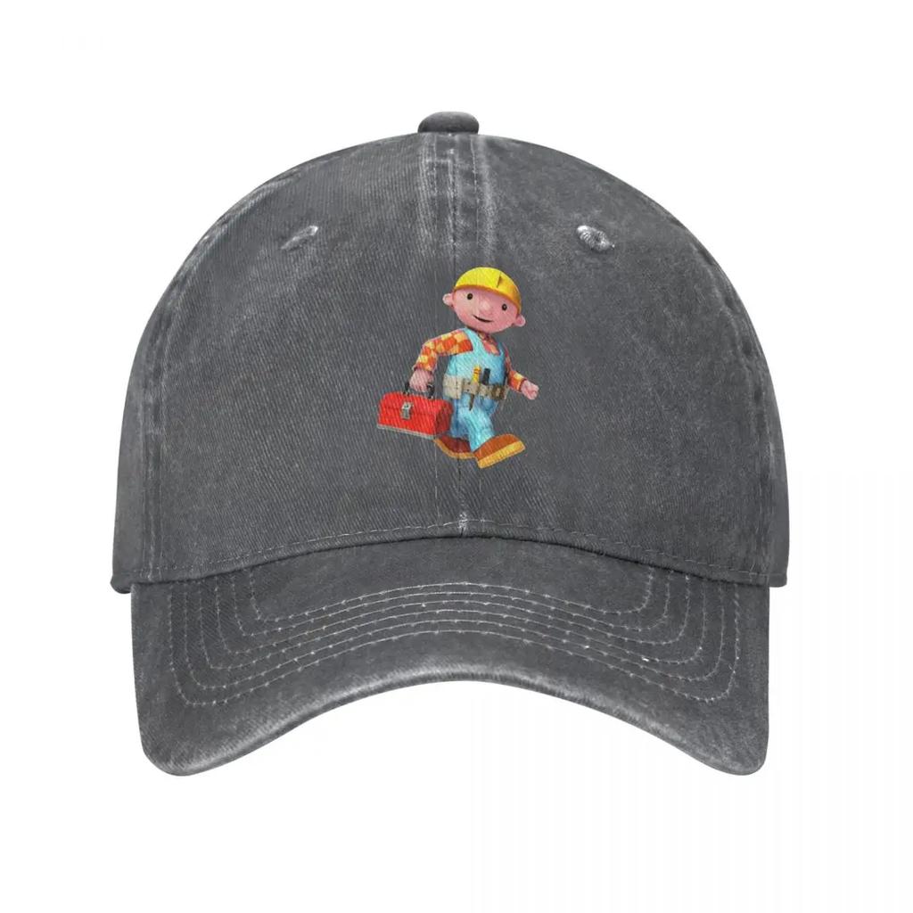 Bob The Builder Baseball Cap Distressed Denim Can We Fix It Toolbox Tractor Headwear Unisex Outdoor Travel Adjustable Hats Cap