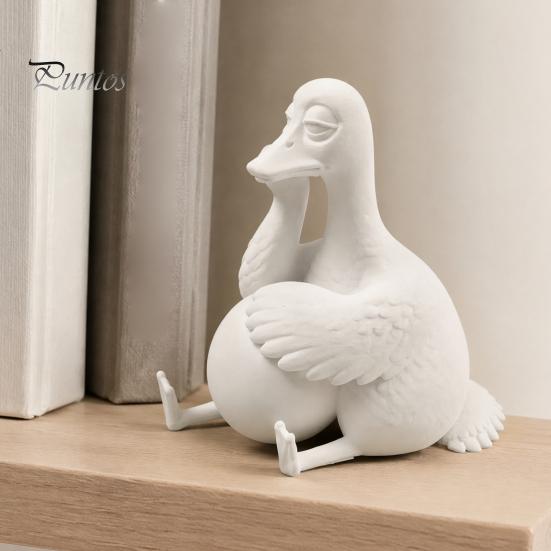 Funny Gifts for Colleagues Daydreaming Duck Figurine, Minimalist Holding An Egg Sculpture, Resin Matte Statues Animal Statue, Creative Desktop