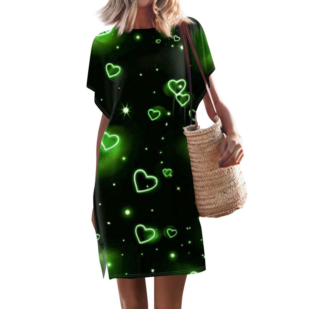 Women's Casual Round Neck Solid Color Pullover Short Sleeve Split Dresses