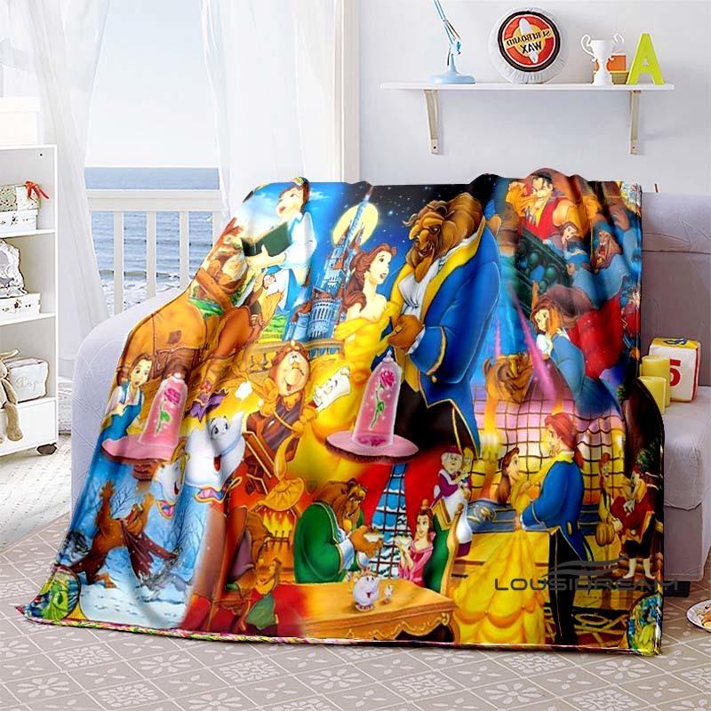 

3D Printed Cartoon Beauty and the Beast Warm, Soft, and Fluffy Blanket Suitable for Children, Adults, Sofa Bed Blanket Covers, 75x90cm