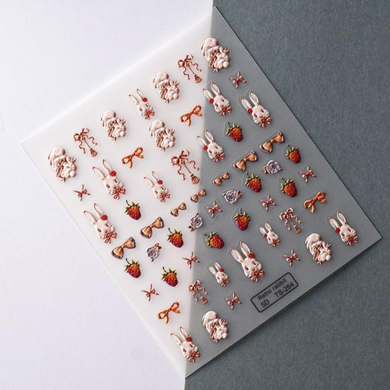 Cute Retro Rabbit 5D Nail Sticker Decal Nail Art Adhesive Diy Manicure Decor