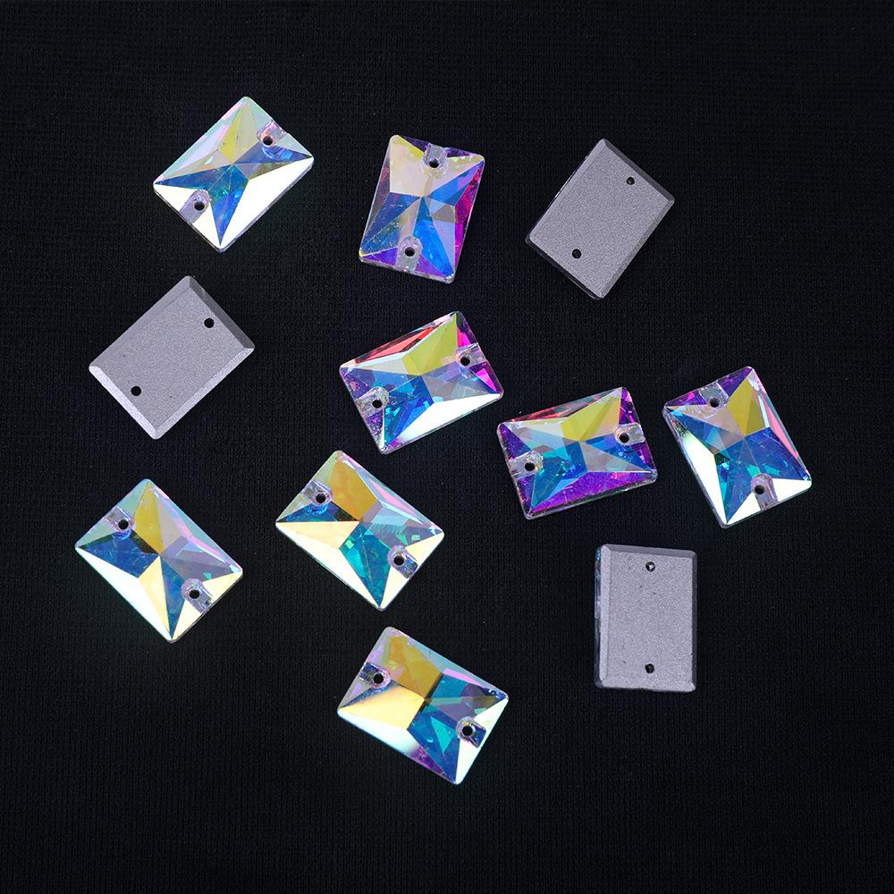 K9 Weichen Rectangular Flat-Bottomed Double-Hole Glass Hand-Sewn Drill, White Ab Colorful Clothing With Drill Diy Crystal Drill