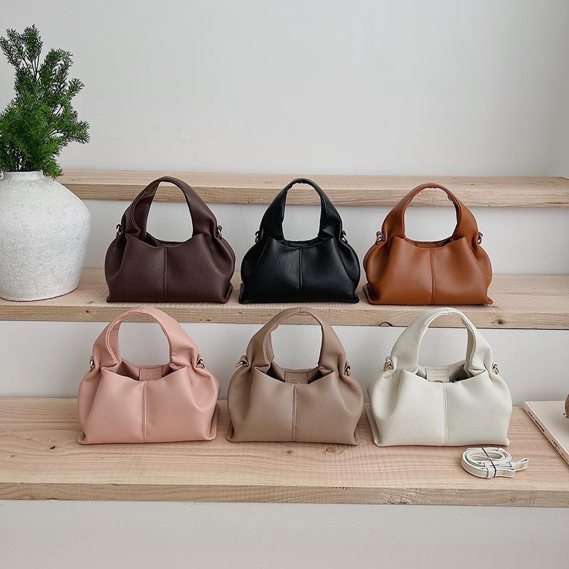 Hot Selling Women's Bags, Cloud Bags, Lychee Patterned Soft PU Handbags, Fashionable and Versatile Solid Color Single Shoulder Crossbody Bags