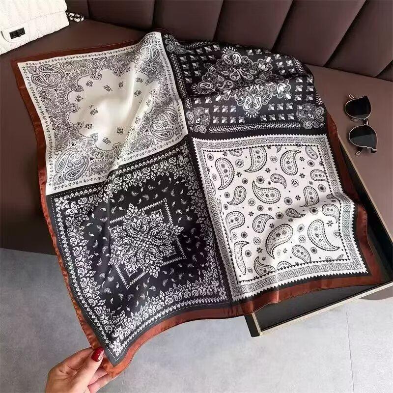 New silk scarf women's fashion versatile sense 70 square scarf neck protection scarf spring and autumn retro scarf tied bag