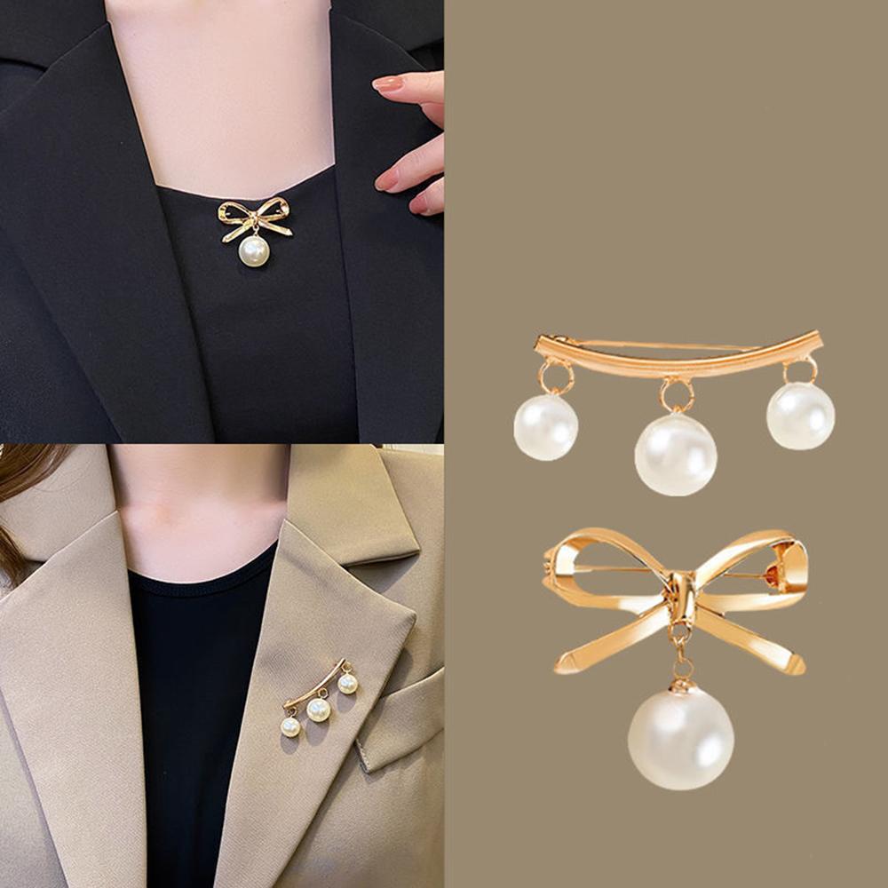 2PCS Fashion Hollow Bow Brooches For Women Luxury Pearl Brooch Pin Clothing Jewelry Accessories for Blouse Scarf Suits Wholesale
