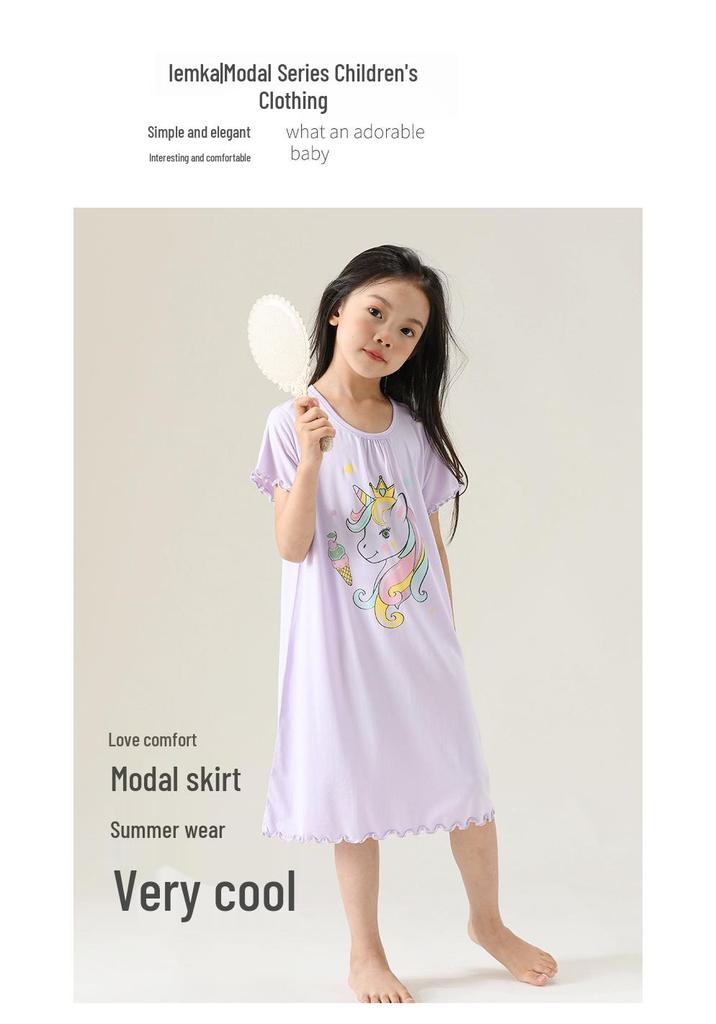 Girls' Modal Silk Summer Pajama Dress - Thin Princess Style for Kids