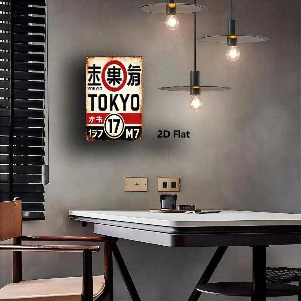 Placca in Latta Vintage Strada di Tokyo Decorazione Murale Retro Giappone per Casa Bar Caffetteria Garage