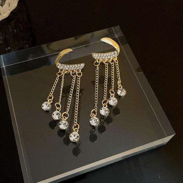 Statement Fashion Irregular Metallic Rhinestones Tassel Long Earrings For Women