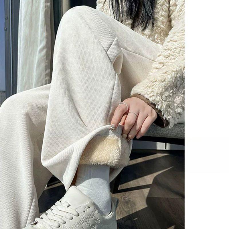 Autumn New Loose Casual Fleece Women's Pants Fashion Winter Velvet Wide Leg Pants Women Elegant High Waist Straight Ladies Corduroy Trousers 25415