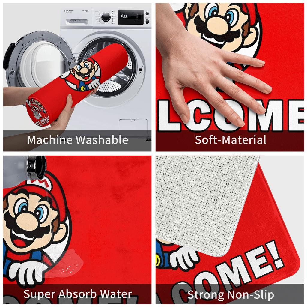 Super Bros M-Marios Door Floor Kitchen Bath Mats Anti-Slip Indoor Doormat Garden Entrance Rug Carpet Footpad