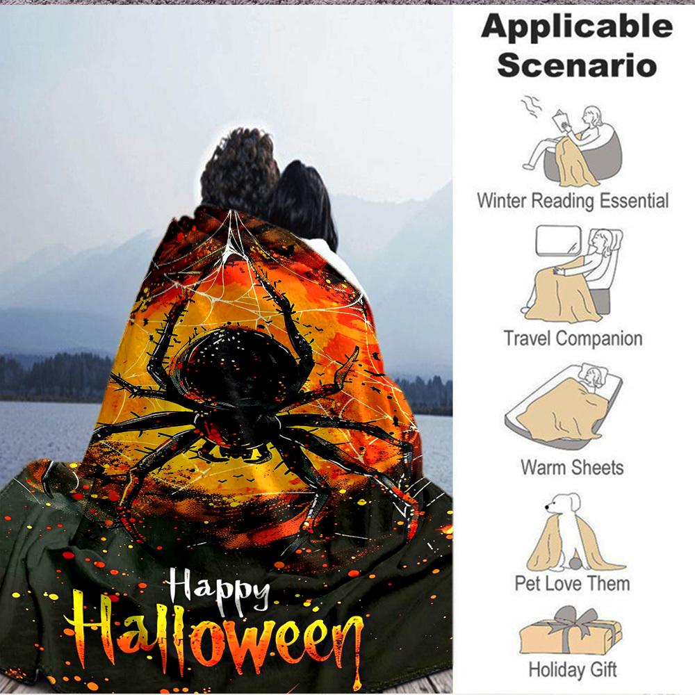 1pc Halloween Spider Blanket, Lightweight Flannel Throw Blanket for Sofa, Bed, Travel, Camping, Living Room, Office, Couch044