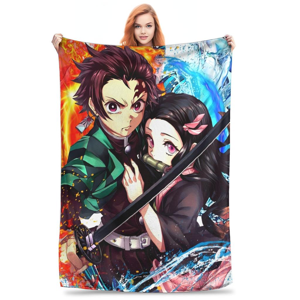 Super Soft Slayers Kimetsu Yaiba Manga Throw Blanket Premium Fleece Lightweight Bed Blanket Cozy Plush Blankets All Season Use