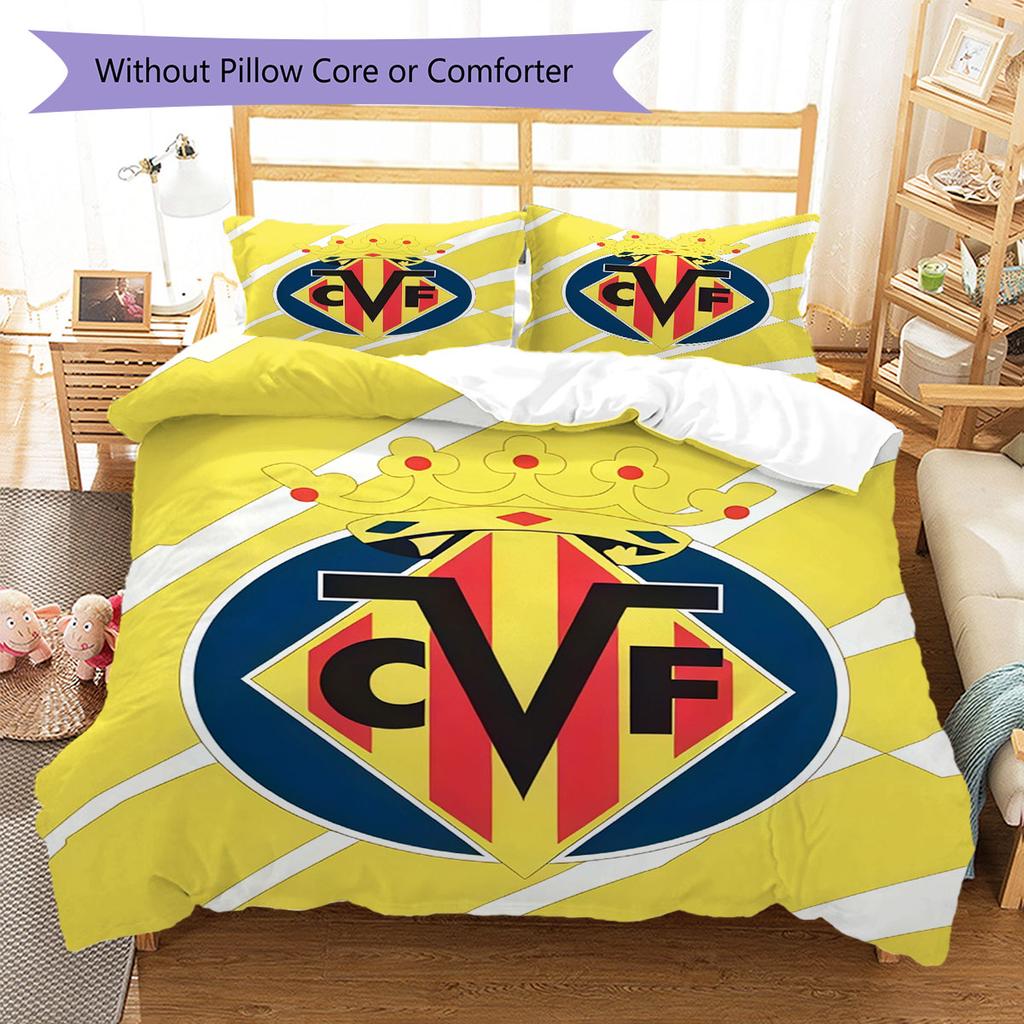 Juego de Colcha y Funda de Almohada con Logo del Villarreal CF Decoración del Hogar Regalo de Cumpleaños (1 * funda nórdica + 2 * fundas de almohada, sin núcleo)