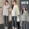2026 Spring Color Block Stripe Maternity T-shirt Set