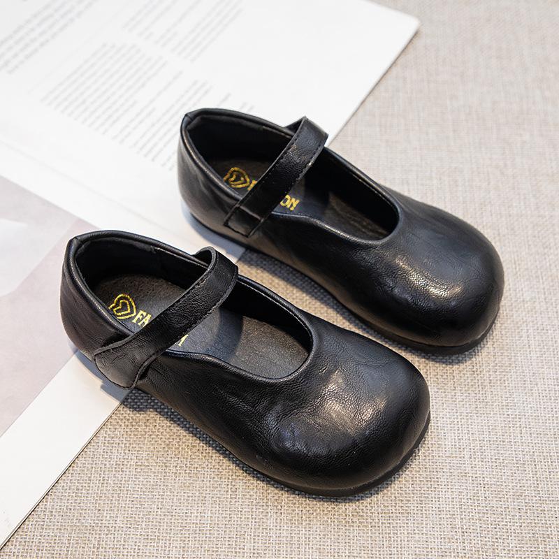 Classmate 2025 Spring and Autumn New Korean Edition Girls Middle School and Older Children Round Head Leather Shoes Girls Versatile Princess Shoes Tid
