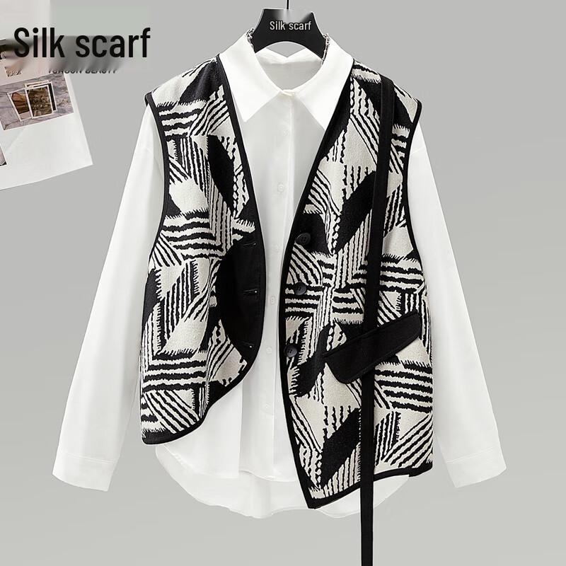 

Женский жилет Si Bai She с контрастной вставкой и однобортной застежкой M