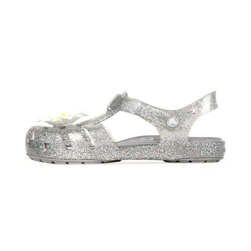 

Crocs Isabella Charm Velcro Minimalist Casual Shiny Sandals Silver Kids 23-24
