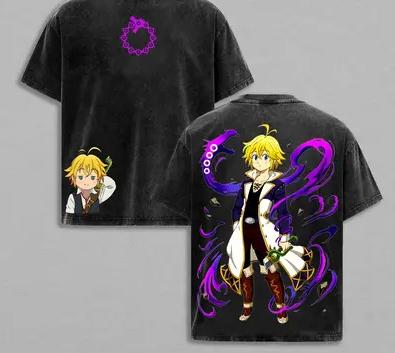 

Hot Anime The Seven Deadly Sins Washed Tshirt Anime Lover Couples Plus Size Unisex personality Clothes Year round clothing soft S