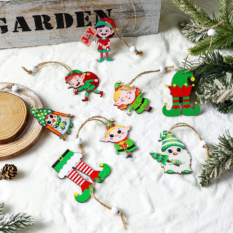 Christmas Decorations: Elf, Grinch, Gingerbread Man Wooden Figurine Set