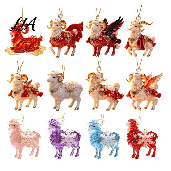 Decorative Holiday Ornaments Christmas Acrylic Goat Ornament, Sheep Hanging Decoration for Xmas Tree, 2D Flat Animal Pendant Festive Party Decor