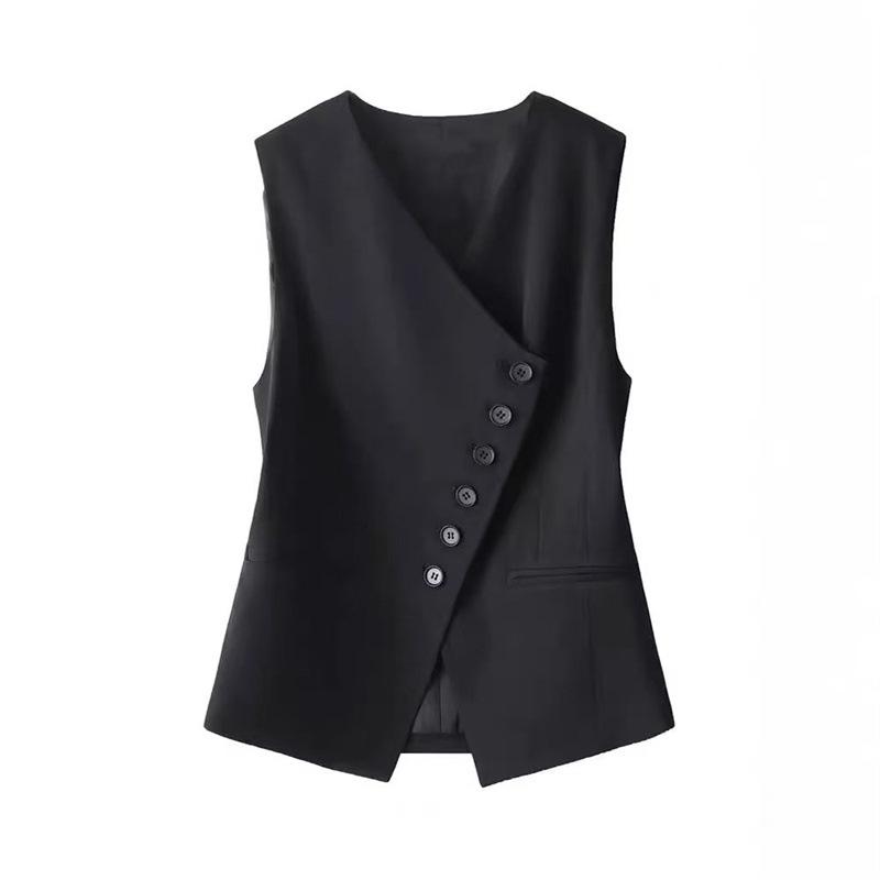 Women V Neck Sleeveless Suit Vest Asymmetric Button Slim Waistcoat Casual Outerwear Tank Top