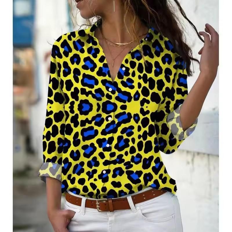 Bahar Sonbahar Kadın Uzun Kollu Gömlek Moda Zarif Kelebek Baskılı Desenli Üstler Günlük Düğmeli Bol Kadın Bluz