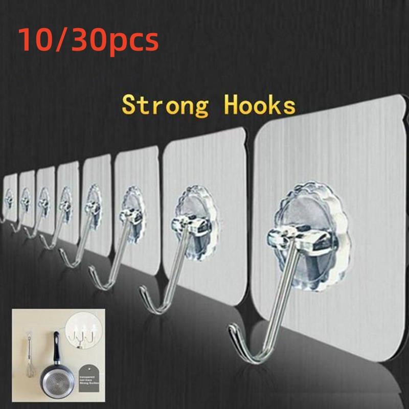 30/10/1Pcs Holder Strong Transparent Suction Hanger Door Mop Towel Robe Hooks