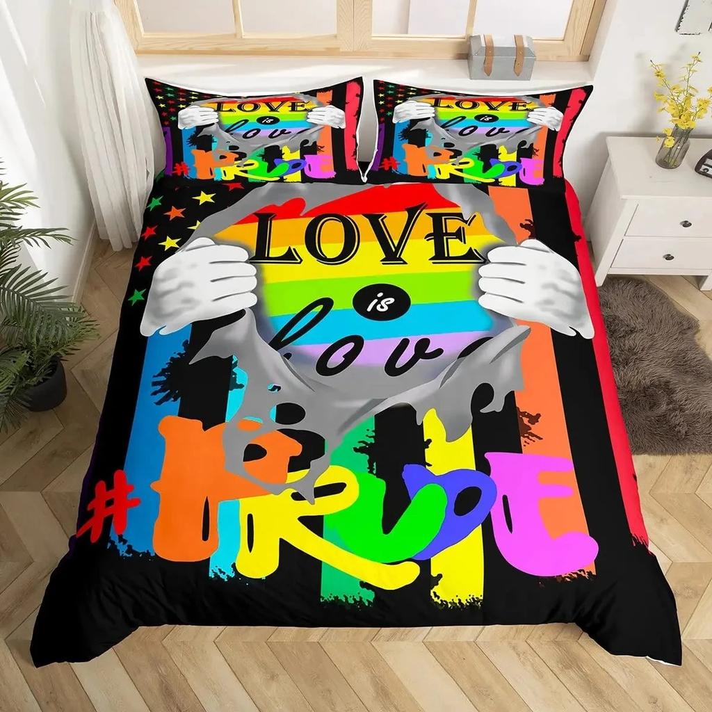 3D Print Lgbt Love Is Love Duvet Cover Set Rainbow Pride For Love Theme Romantic Comforter Bedding Set For Men Women