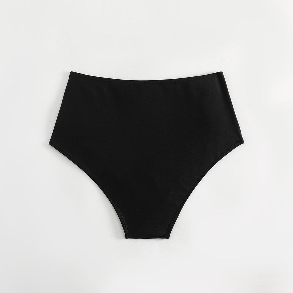 European & American Women's Ruched Solid Triangle Bikini Swimsuit