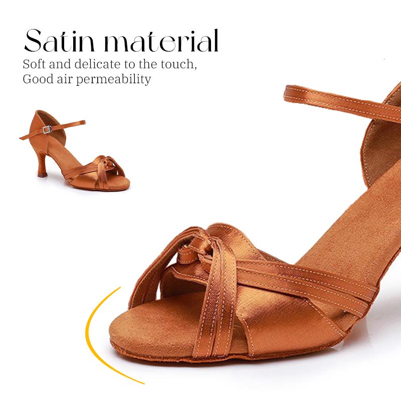 Women's Latin Satin Professional Salsa Bachata Ballroom Standard Dance Shoes Performance Shoes 7.5 Cm Heel