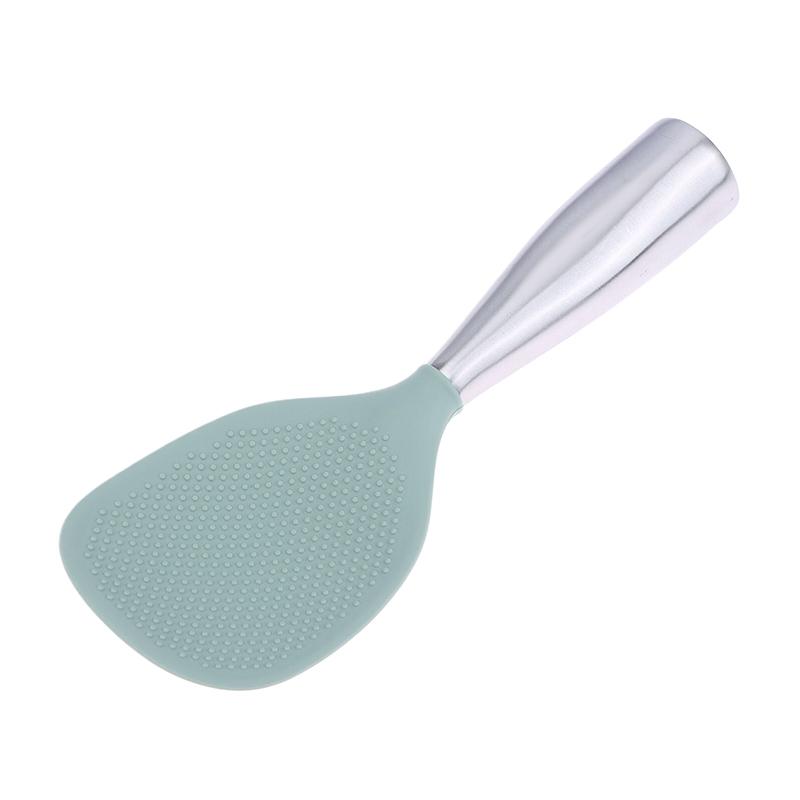 1Pc Silicone Spoon Non-Stick Cooking Spoon Stainless Steel Handle Anti-Scalding Pot Rice Spoon Durable Kitchen Gadgets
