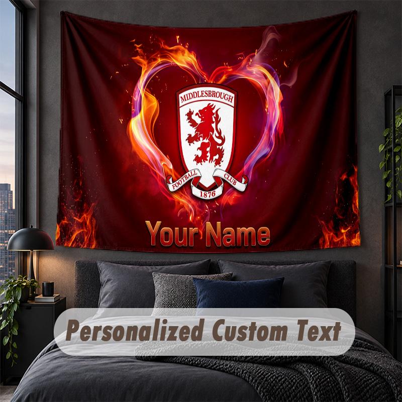Tapisserie avec texte de nom personnalisé, Suspension murale décorative Middlesbrough FC, Tapisserie de fond pour maison chambre à coucher
